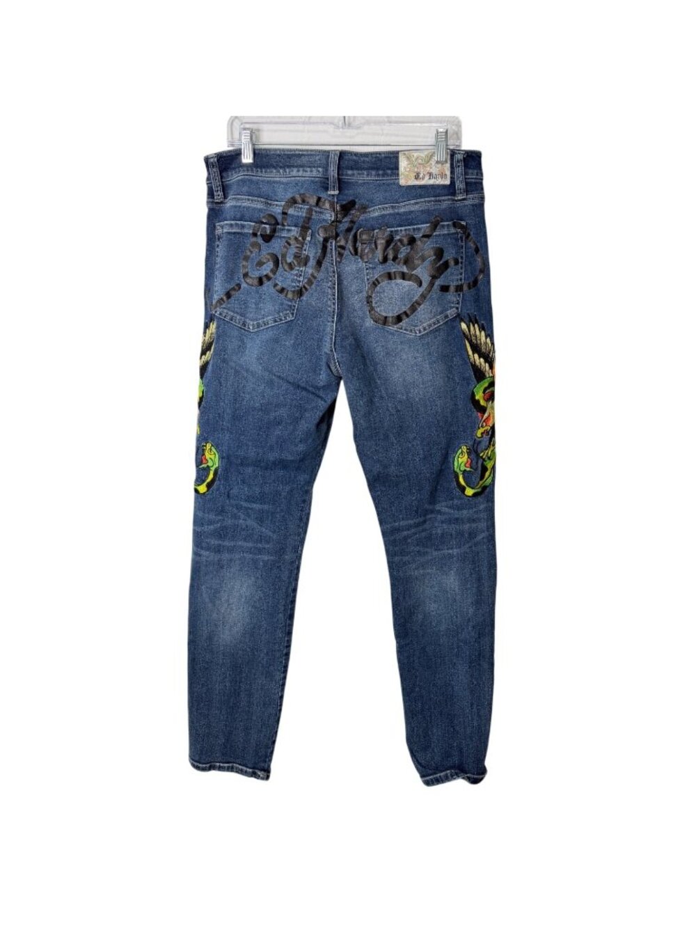 Ed Hardy Mens 32x32 Jeans Eagle Snake Slim Straight Denim Embroidered Y2K Blue - Picture 2 of 8